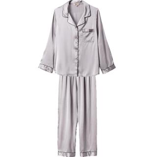 金三塔睡衣女真丝桑蚕丝可外穿短袖丝绸睡衣家居服 高级灰 L
