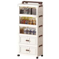 纳份爱折叠收纳柜免安装移动小推车奶油混搭储物整理柜客厅卧室床头斗柜 60cm 网格琥珀透 5层 3透2白【高品质】