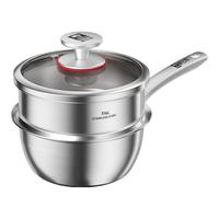 康巴赫奶锅316L不锈钢宝宝辅食锅泡面热牛奶小奶锅汤锅电磁炉燃气通用 【加厚款】316L锅+316L蒸屉- 16cm