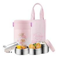 泰福高（TAFUCO）保温饭盒316不锈钢便当盒保温桶提锅3层1.48L 粉嘟嘟 T5626 【配包+餐具】-粉色3层1.48L