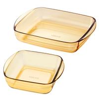 VISIONS康宁餐具 耐热玻璃烤盘餐盘双耳饺子盘鱼盘2件套 1L烤盘+1.6L烤盘