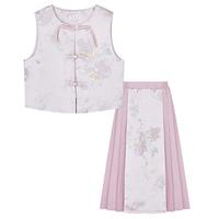 新中式温婉蝴蝶背心+马面裙两件套春秋款女童汉服儿童洋气套装裙