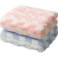 洁丽雅（Grace）毛巾2条A类云朵格柔软家用洗脸男女速干发洗澡加厚面巾 蓝+粉 【A类云柔】钻石格蓝+粉 2条