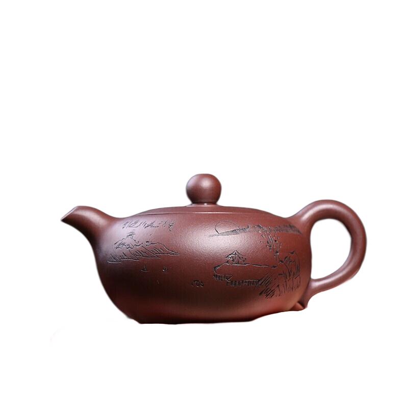景舟石瓢 宜兴纯全紫砂壶手工泡茶壶家用功夫茶具套装 山水扁玉 紫泥