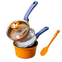 Didinika 辅食锅套装婴儿奶锅宝宝煎煮一体不沾锅煎锅熊帅帅16cm