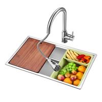 欧琳（OULIN）沸腾质量 厨房水槽大单槽洗菜盆大单槽304不锈钢水槽- 高级银款73×43不锈钢抽拉龙头