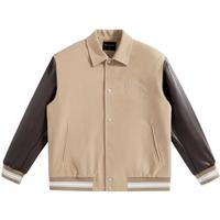 太平鸟男装复古撞色棒球服夹克男冬撞色宽松茄克潮流刺绣外套 咖黄色（阔型） M