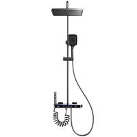 浪鲸恒温淋浴花洒套装钢琴花洒全套增压自洁沐浴器精铜浴室淋雨器 【枪灰冷热】数显控温 增压雨淋