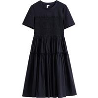 红袖设计感木耳边连衣裙夏季女装字母标收腰显瘦气质裙子 海军学院蓝442 XS