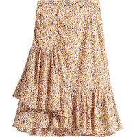 红袖不规则波浪边碎花半身裙夏季女装抽绳显瘦气质中长裙 桔花608 M