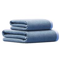 好友 日本千鸟格双面浴巾 蓝色毛浴巾2件套