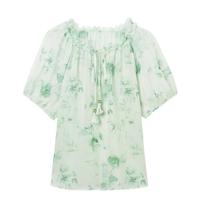 碎花雪纺衫女夏季宽松遮肚子上衣度假风小衫