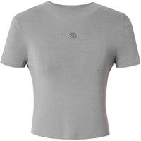 红袖柔软显瘦针织衫春季2024女装 玫瑰装饰设计感H型圆领短袖上衣 深灰080 S