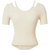 红袖修身针织衫夏季2024女装 肌理感露肩V领设计显瘦百搭气质上衣 浅米005 S