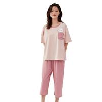 【轻薄透气】纯棉短袖七分裤简约可爱女士家居服套装可外穿睡衣