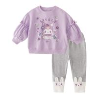JELLYBABY童装春季宝宝春装甜美2024女孩泡泡袖衣服春秋女童套装 紫色 110CM