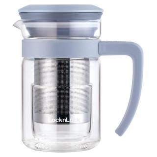 LOCK&LOCK 玻璃泡茶杯组合杯茶水分离带把手男女杯子 400mL蓝色LLG972BLU