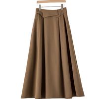 晚白2025春款时尚简约气质休闲半裙纯色淑女高腰大摆半身裙 卡其色 S