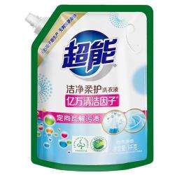 超能 洁净柔护洗衣液袋装1kg香味持久补充液去污渍手洗家庭装整箱批发 750g*2瓶 1kg*4袋【1