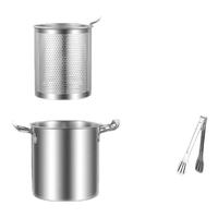 金汤银饺316不锈钢双耳炸锅直筒家用炸鸡炸薯条煮面泼油省油多功能小炸锅 双耳油炸锅+炸蓝+夹子 16.5cm 3L