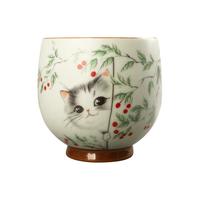 真迹陶瓷茶杯熊猫汝窑主人杯品茗杯开片可茶杯茶盏单杯功夫茶具 汝窑缘定杯-红果猫