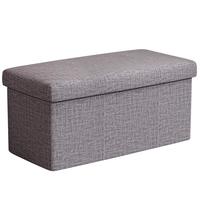 洁百纳收纳凳子储物凳可坐成人沙发凳子换鞋凳收纳箱家用可折叠整理箱子 深灰色-长方形144L【优质棉麻】