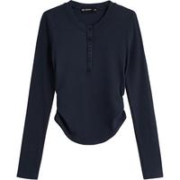 初语短款收腰t恤女2024秋冬科技保暖抗菌高弹肌底衣长袖上衣 藏青色 M