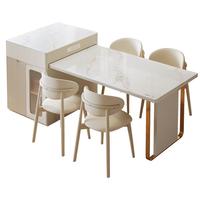 全友家居奶油风岛台餐桌一体可伸缩钢化玻璃桌面客厅餐桌椅组合家具 【钢化玻璃】岛台餐桌+251餐椅*4