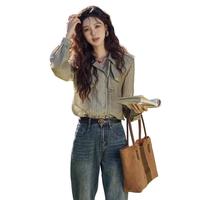 复古纽扣设计感长袖衬衫女春秋季韩版小众上衣女