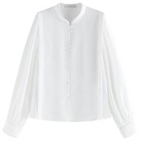 范思蓝恩东方简奢风新中式肌理感小立领假两件衬衫女秋2024上衣珍珠扣 奶白色 XS