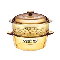VISIONS康宁玻璃汤锅+玻璃蒸格 玻璃锅蒸锅炖锅煮锅 无涂层锅身 VS22+20cm玻璃蒸格