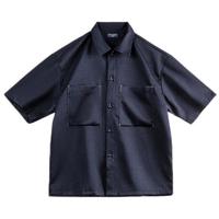 马登 工装 竹节纹短袖衬衫男夏季宽松微透廓形免烫衬衣大口袋休闲外套 藏青色 L