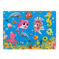 元气童趣儿童拼图 4-12岁100块 3-6 卡通动物木质拼图小孩简单大块玩具 粉红色 60片海底世界