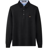 七匹狼长袖T恤男士纯色多色可选翻领时尚城市轻户外t恤男装保罗衫 001(黑色) XL 175/92A