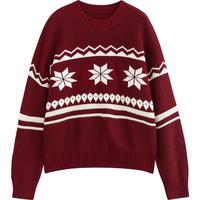 初语撞色圆领毛衣女安可拉红复古氛围感针织衫2024秋冬毛织衫上衣 安可拉红 XL