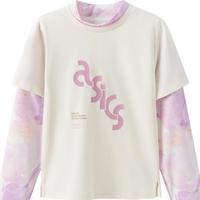 asics亚瑟士童装【商城同款】女生假两件长袖T恤吸湿速干柔软秋 8853米白 130