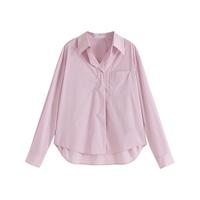 自巧小个子纯色匹马棉法式设计感落肩袖衬衫女2024春季上衣 夕岚粉 XS (2码)
