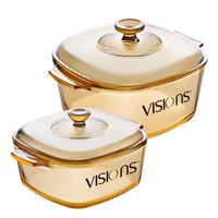 康宁(VISIONS)1.5L汤锅和3L玻璃锅组合 方形耐热玻璃汤锅煮锅炖锅 锅具套装 VS15RV+VS3RV玻璃锅组合