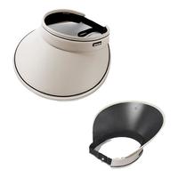 型公馆防晒帽女夏季防紫外线空顶遮阳帽骑车UV可折叠大帽檐太阳帽子遮脸 黑胶底-米白色-可折叠 【UPF50+】