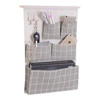 益馨荣 宿舍收纳墙挂式布艺收纳挂袋墙上门后置物袋多层储物挂袋简 五兜立体灰格子配挂钩