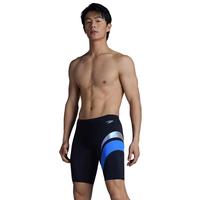 速比涛（Speedo）【汪顺同款】泳裤男电气矩阵黑标Hero5.0复刻鲨鱼皮竞速及膝泳裤 黑色/蓝色(镭射边条) S (高165-170cm,重61-65kg)