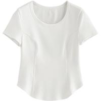 初语分割拼接设计感修身短袖T恤女2025夏季圆领百搭上衣 白色 S