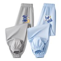 史努比男童防蚊裤夏季薄款中大童运动休闲裤子儿童网眼透气凉感速干长裤 灰 努比标签兔X+蓝 尝试标X 130