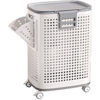 佳帮手脏衣篓脏衣服收纳筐家用带盖带轮洗衣脏衣篮置物架 大号豪华款 带盖【 42.5*33*60.5cm 】轮+侧篮