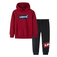 Levi's 李维斯童装男女童加绒保暖卫衣长裤2件套冬季儿童连帽卫衣套装 正黑色 140 /68 【身高128-140cm】