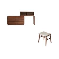 源氏木语实木化妆桌黑胡桃木伸缩梳妆台斗柜卧室储物桌右L+六斗柜+上架+凳 右L桌+六斗柜+上架+化妆凳