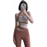 瑜伽少女瑜伽服女套装高腰提臀裤防震防下垂内衣跑步文胸运动套装 绿色(上衣+长裤) M (95-110斤) M(95-110斤)