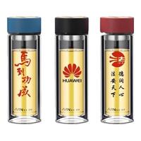 富光男士双层玻璃杯大容量办公室泡茶杯茶水分离耐高温家用车载水杯子 绅士蓝【双层高硼硅玻璃】 420ml
