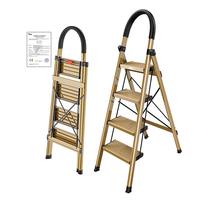 杜邦（DUPONT）梯子家用折叠铝合金梯加厚人字梯多功能登高梯爬步梯扶梯楼梯 香槟色四步铝梯