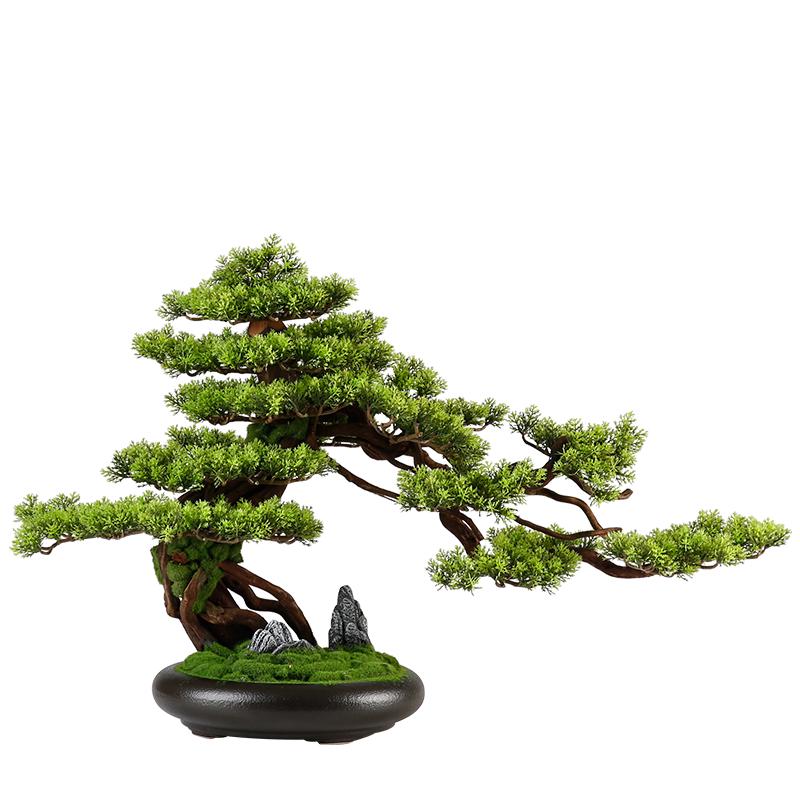 竹暄仿真迎客松盆景绿植盆栽客厅电视柜玄关办公室家居装饰新中式摆件 景秀江山-崖柏(大号）